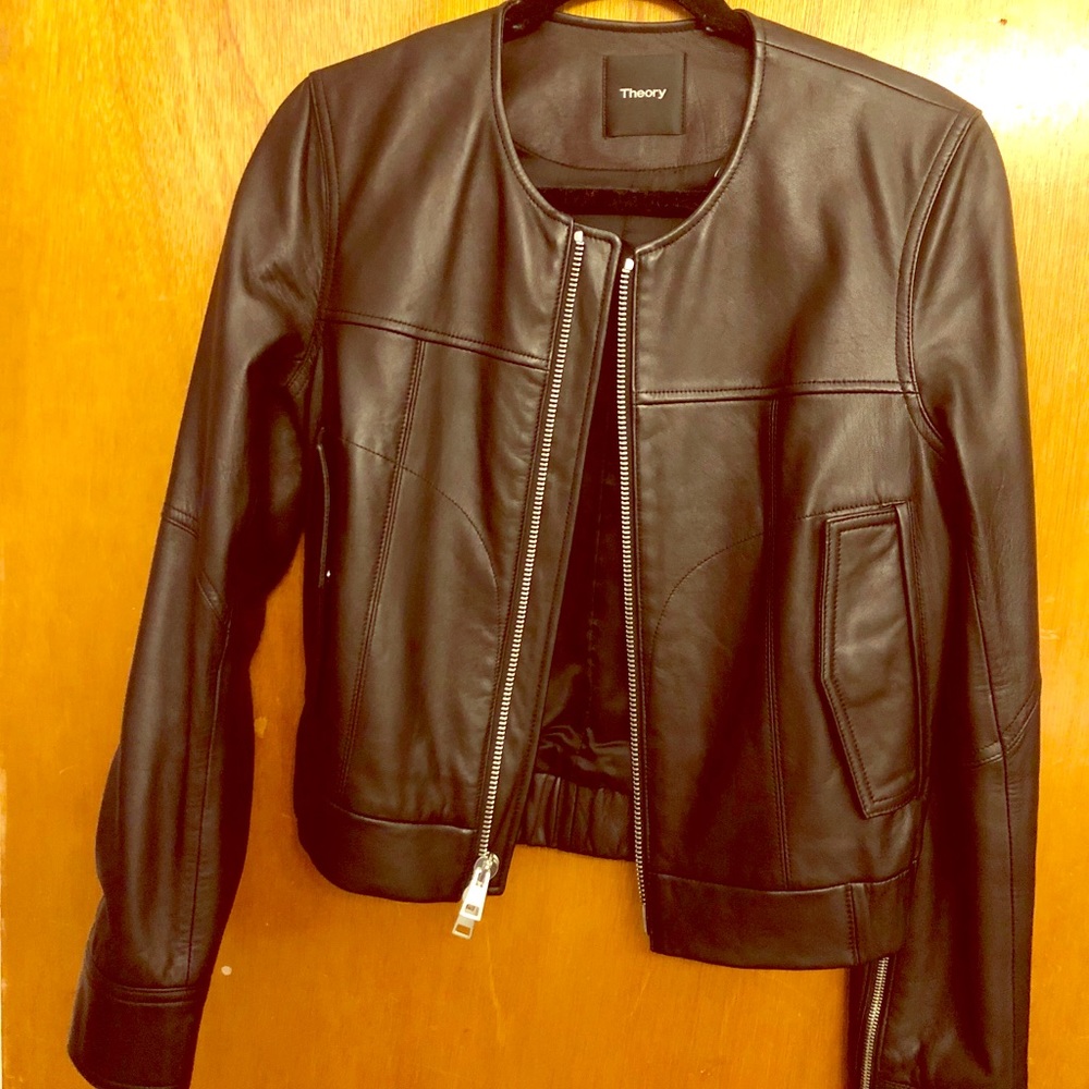 Theory black bomber leather jacket
